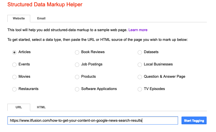 Enter the page URL for tagging